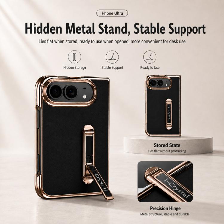 i.Crystal Electroplated Vegan Leather Hidden Kickstand Integrated Film Phone Case, For iPhone Duo