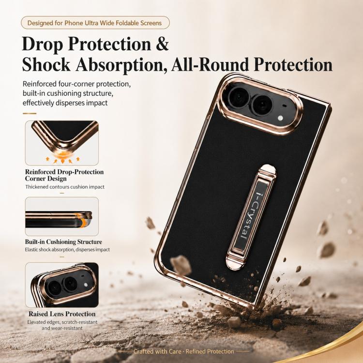 i.Crystal Electroplated Vegan Leather Hidden Kickstand Integrated Film Phone Case, For iPhone Duo