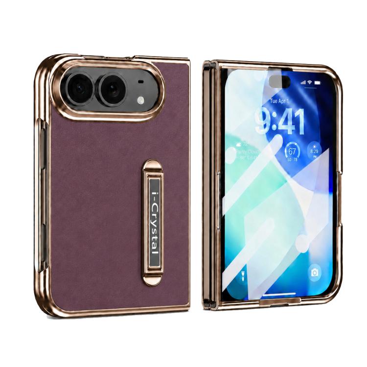 i.Crystal Electroplated Vegan Leather Hidden Kickstand Integrated Film Phone Case, For iPhone Duo