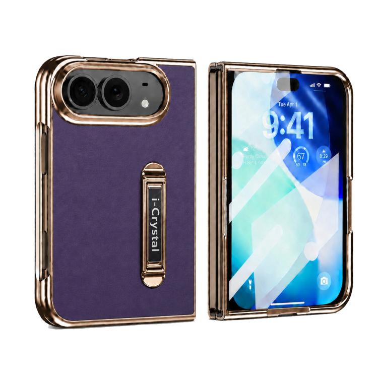 i.Crystal Electroplated Vegan Leather Hidden Kickstand Integrated Film Phone Case, For iPhone Duo