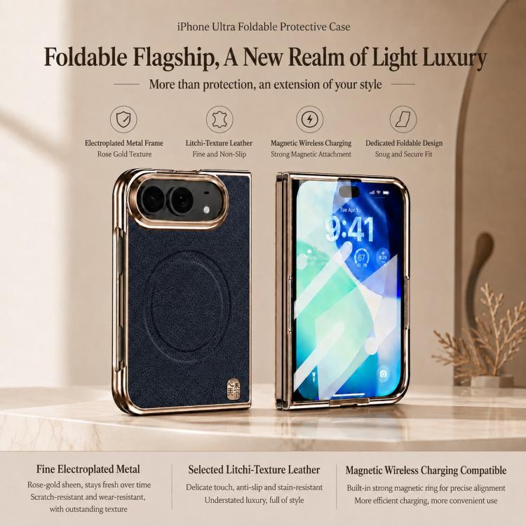 Litchi-Grain Magnetic Integrated Screen Protector Phone Case, For iPhone Duo