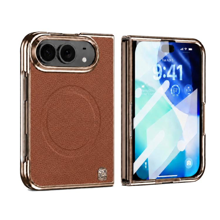 Litchi-Grain Magnetic Integrated Screen Protector Phone Case, For iPhone Duo