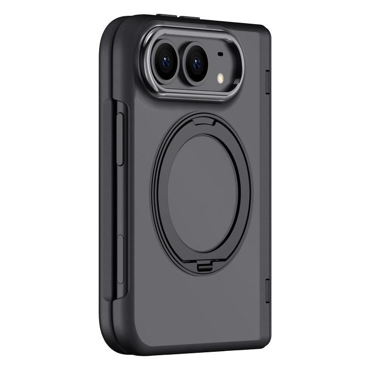 Shield Series Integrated HD Film Matte Frosted Magnetic Phone Case with 360-Degree Rotating Stand, For iPhone Duo
