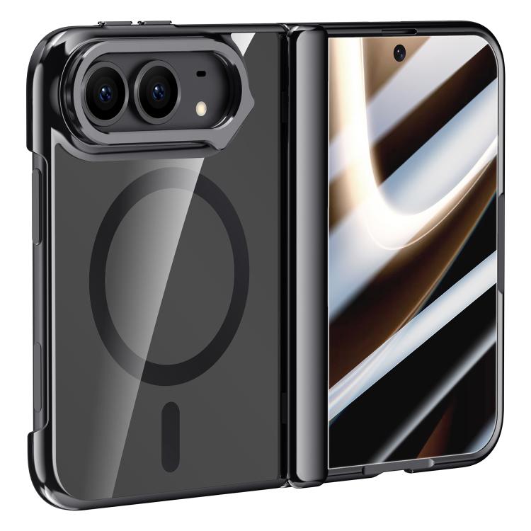 Icebreaking Series Integrated HD Film Electroplated Crystal Clear Center Axis Magnetic Phone Case with Lens Holder, For iPhone Duo