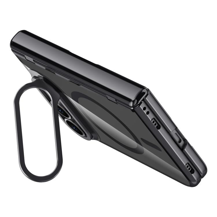 Icebreaking Series Integrated HD Film Electroplated Crystal Clear Center Axis Magnetic Phone Case with Lens Holder, For iPhone Duo
