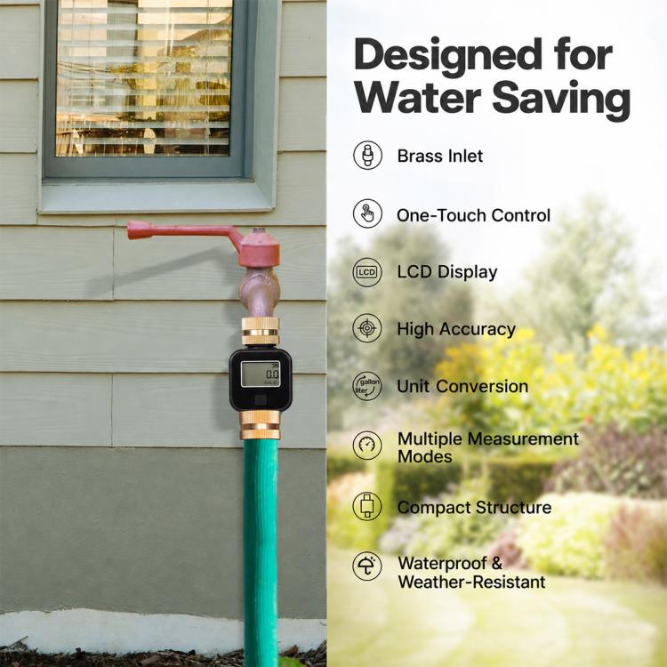 MOES TWM-SGS05-US LCD Display Pure Brass Inlet and Outlet Water Flow Meter, US Standard Thread