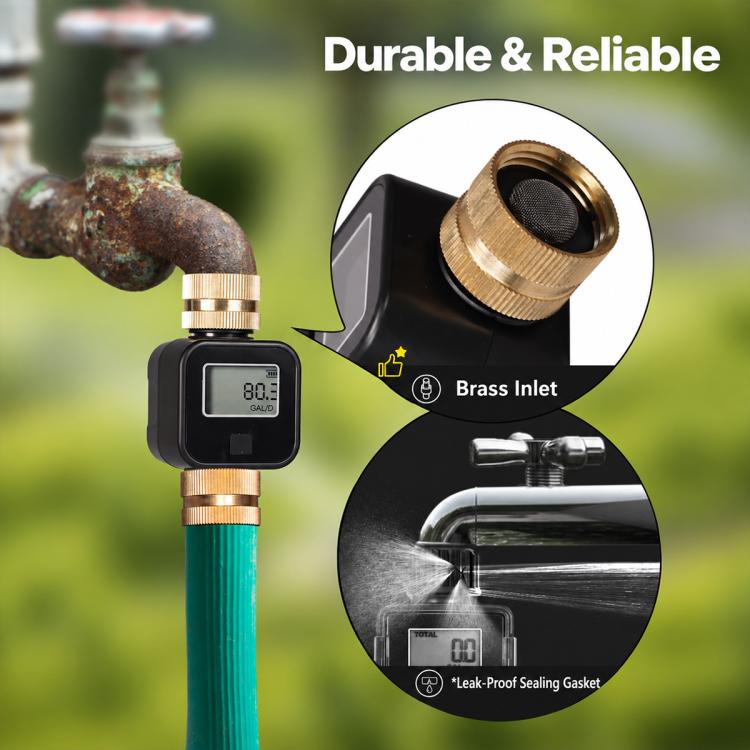 MOES TWM-SGS05-US LCD Display Pure Brass Inlet and Outlet Water Flow Meter, US Standard Thread