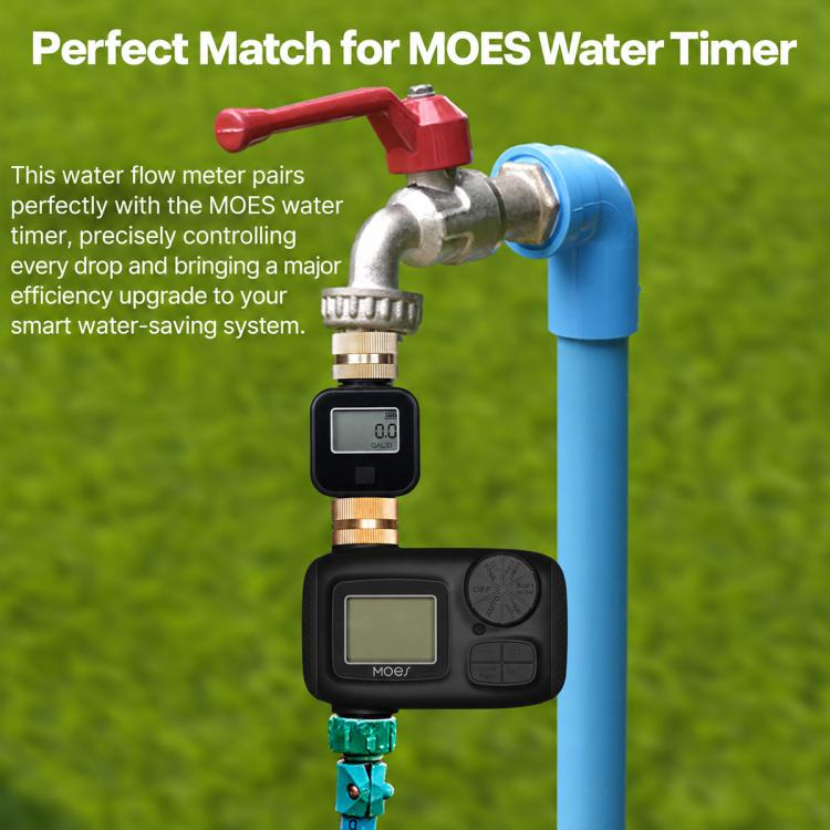 MOES TWM-SGS05-US LCD Display Pure Brass Inlet and Outlet Water Flow Meter, US Standard Thread