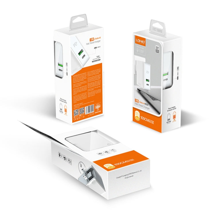 LDNIO A4403C 30W PD + Auto-id Foldable Fast Travel Charger with 1m USB-C / Type-C Cable, AU Plug, with Type-C Cable, 30W with Type-C Cable