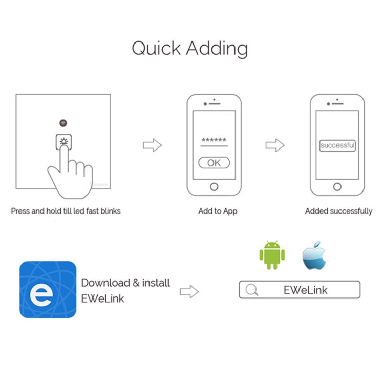 WS-US-02 EWeLink APP & Touch Control 2A 2 Gangs Tempered Glass Panel Smart Wall Switch, AC 90V-250V, US Plug, 2 Gangs