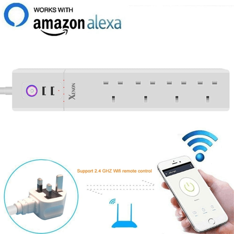 2 x USB Ports + 4 x UK Plug Jack WiFi Remote Control Smart Power Socket Works with Alexa & Google Home, Cable Length: 1.8m, AC 90-265V, UK Plug, 4xUSB + 3xUK Plug(UK Plug)