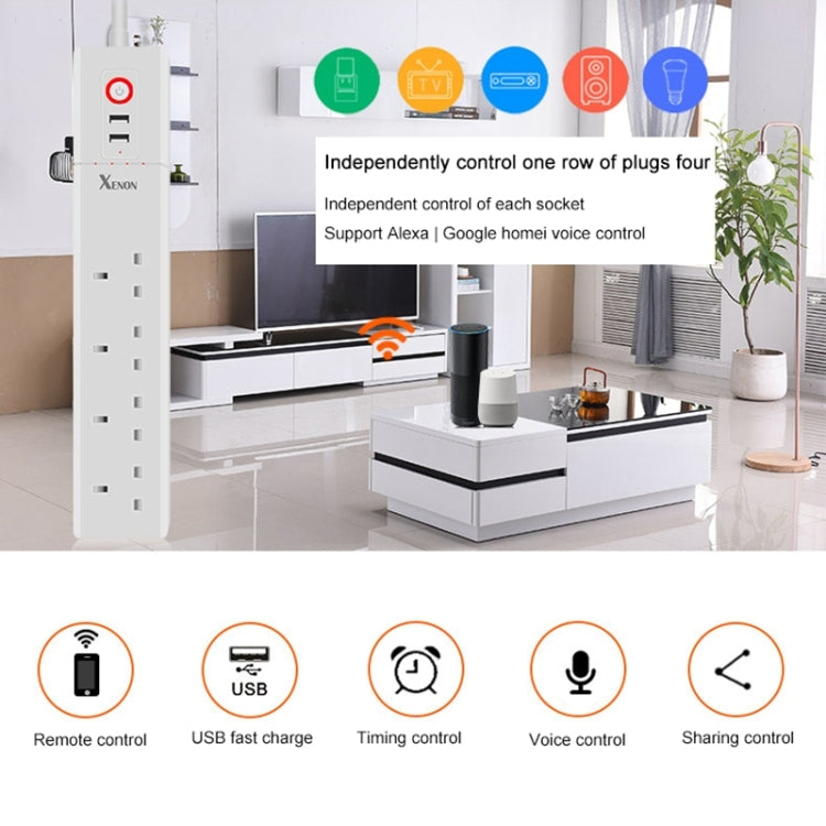 2 x USB Ports + 4 x UK Plug Jack WiFi Remote Control Smart Power Socket Works with Alexa & Google Home, Cable Length: 1.8m, AC 90-265V, UK Plug, 4xUSB + 3xUK Plug(UK Plug)