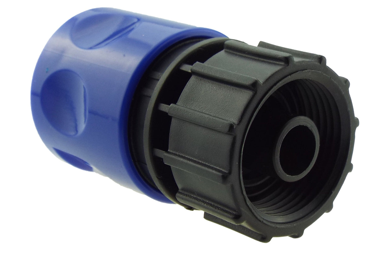 Hose Connector Blue with In-Line BSPM Valve and 20mm Barbed Straight