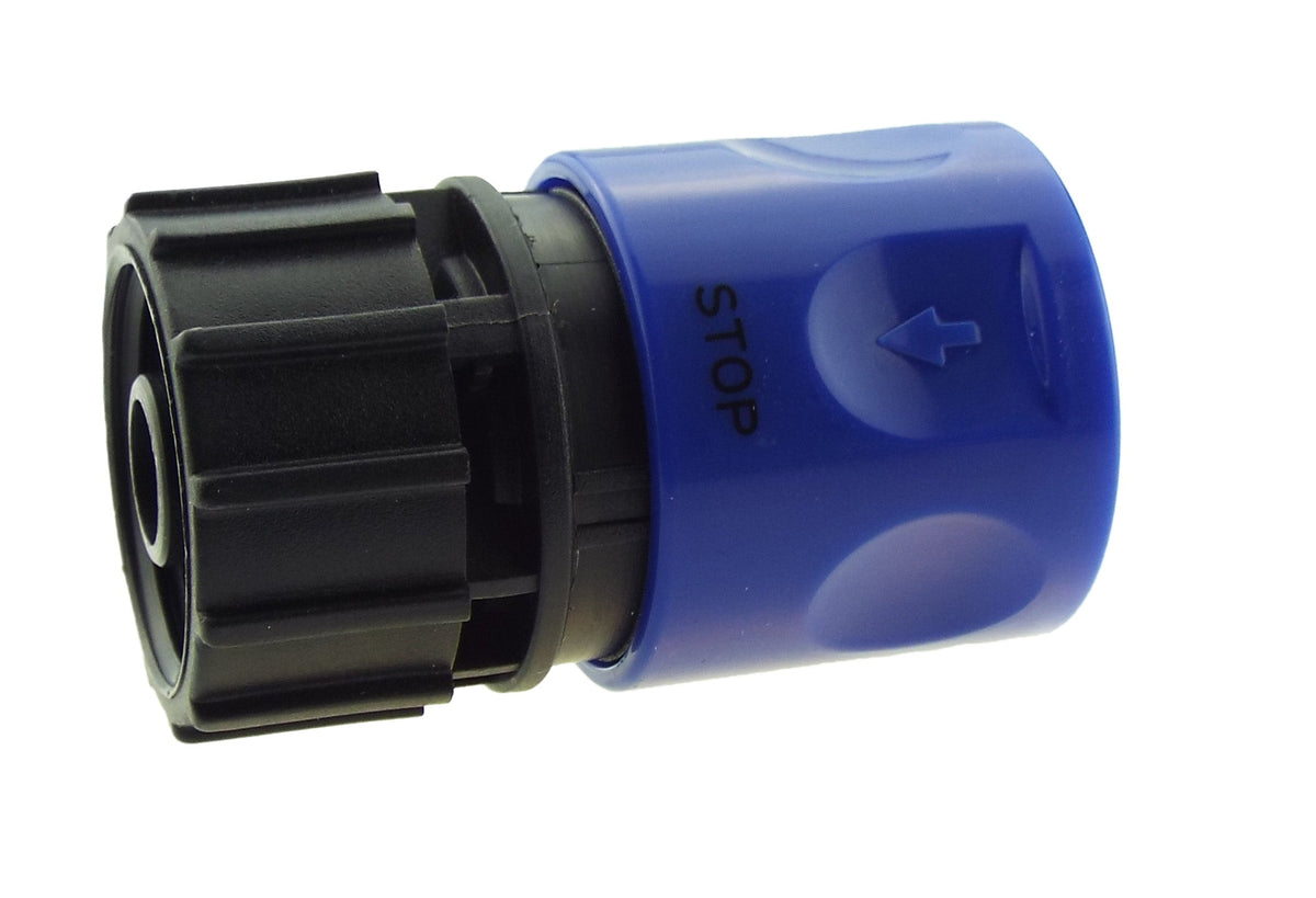 IBC 2” S60X6 Cap with In-Line BSPM Valve and ¾” BSPF Female Hose Connector Blue