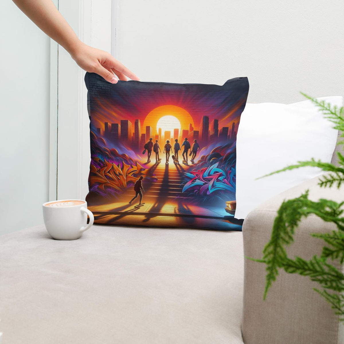 Sunset Skate Session Cotton Cushion