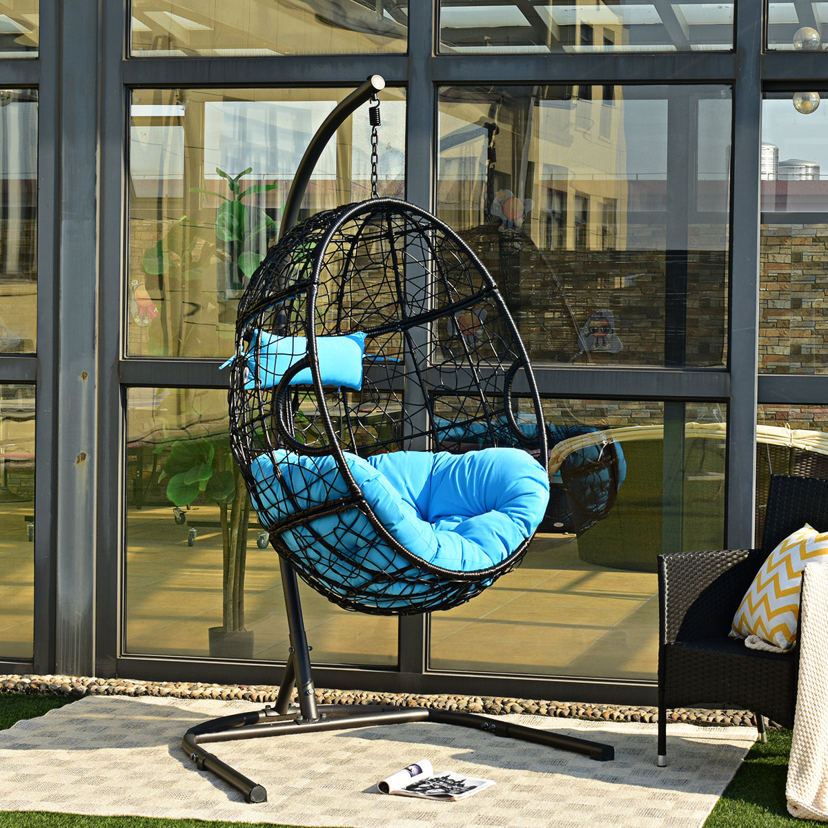 Egg Swing Chair with Stand and Ultraviolet-Resistant Seat Cushion-Grey