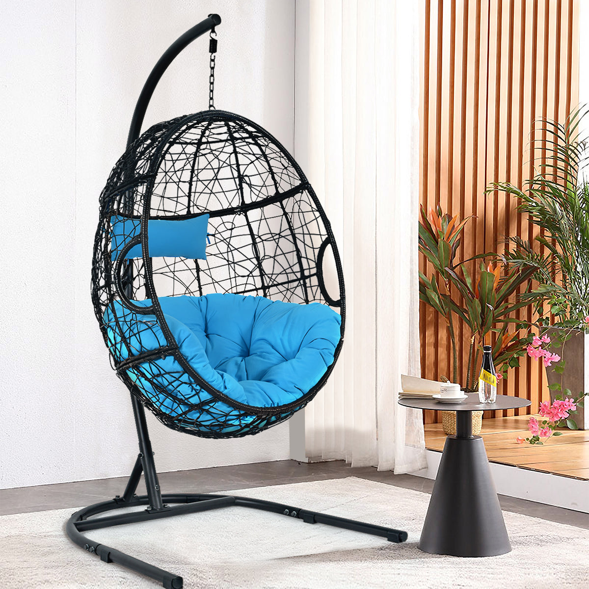 Egg Swing Chair with Stand and Ultraviolet-Resistant Seat Cushion-Grey