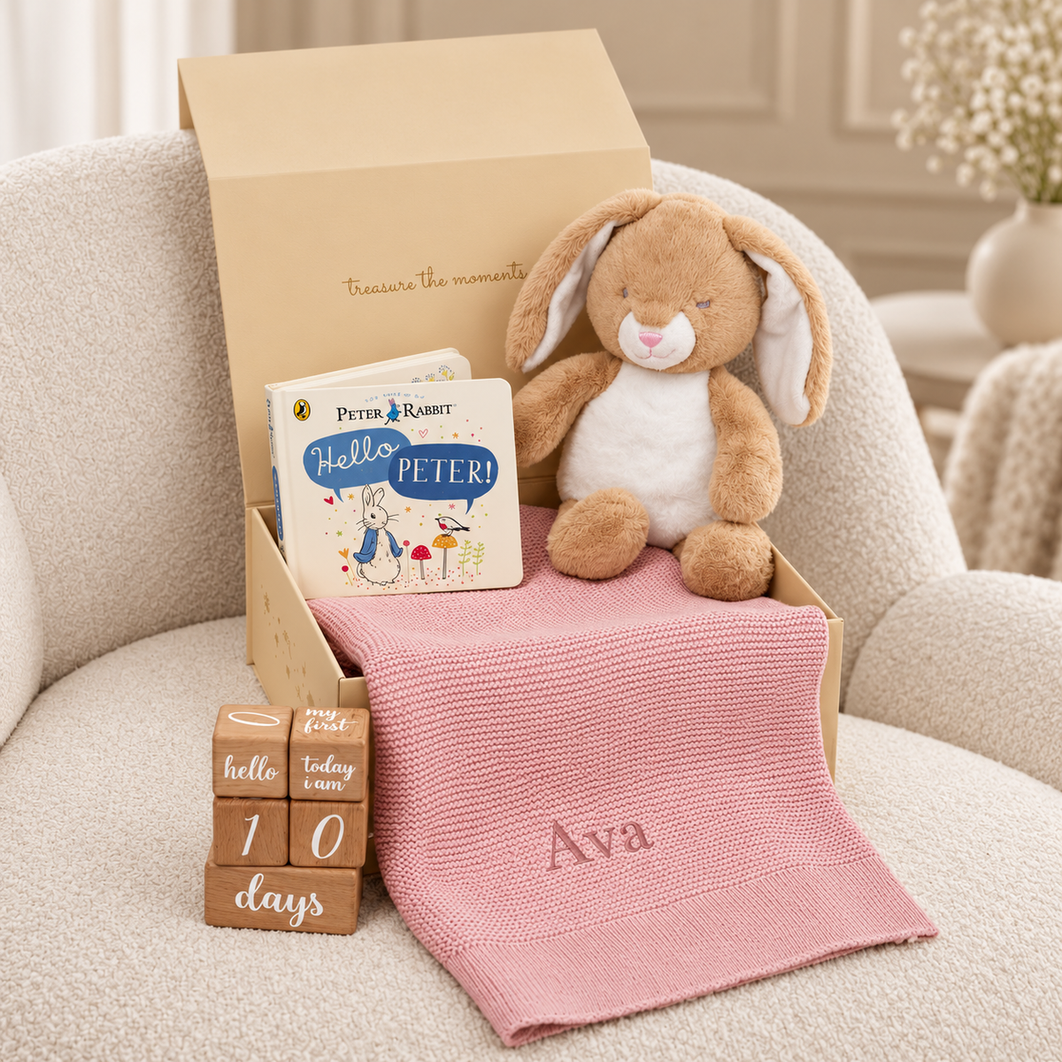NEW BABY PERSONALISED HOP & LEARN GIFT SET