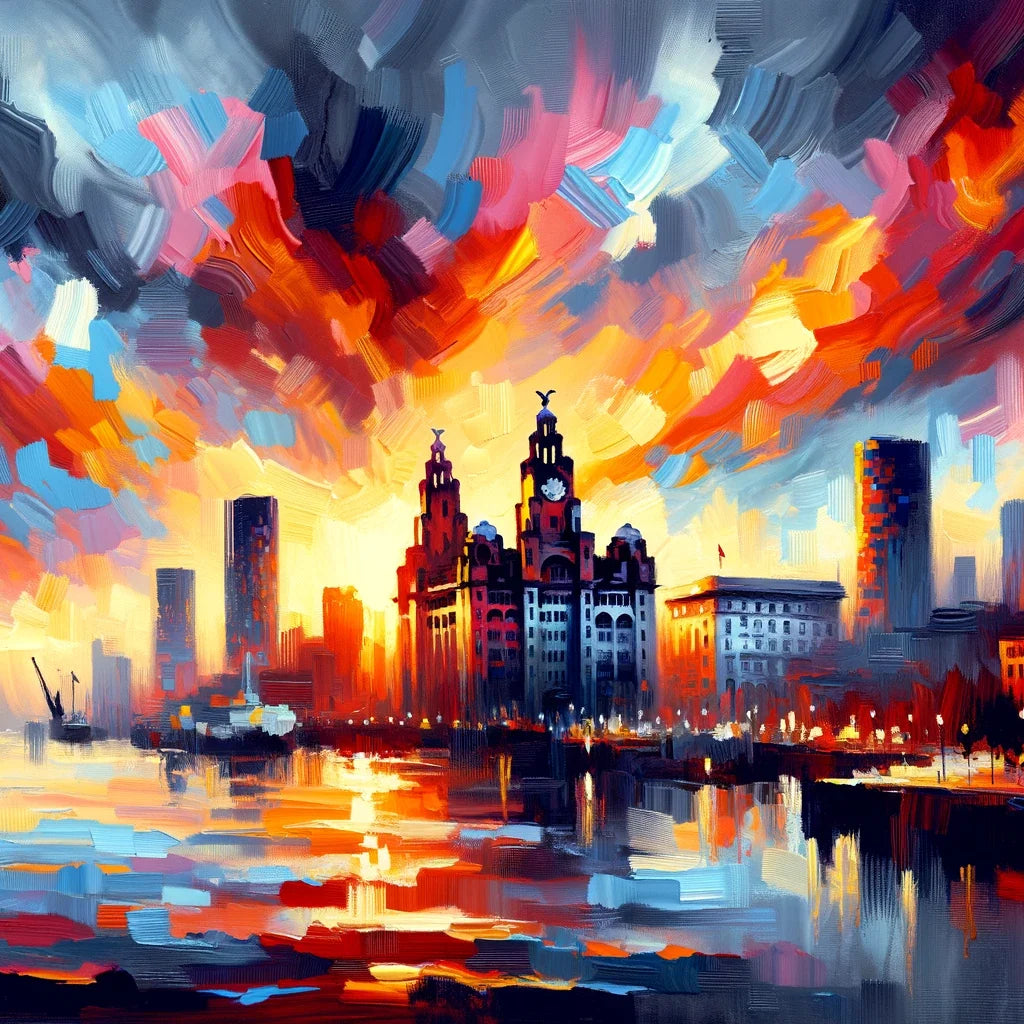 Expressionist Sunset Liverpool Skyline Canvas