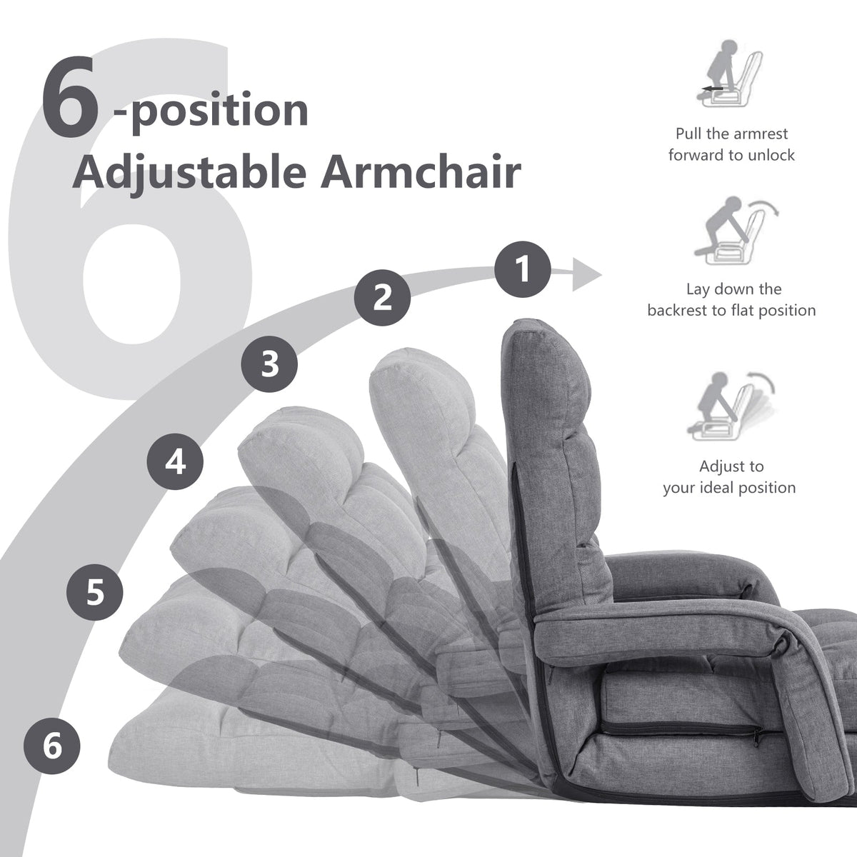 Adjustable Folding Floor Lazy Chair with Pillow-Blue