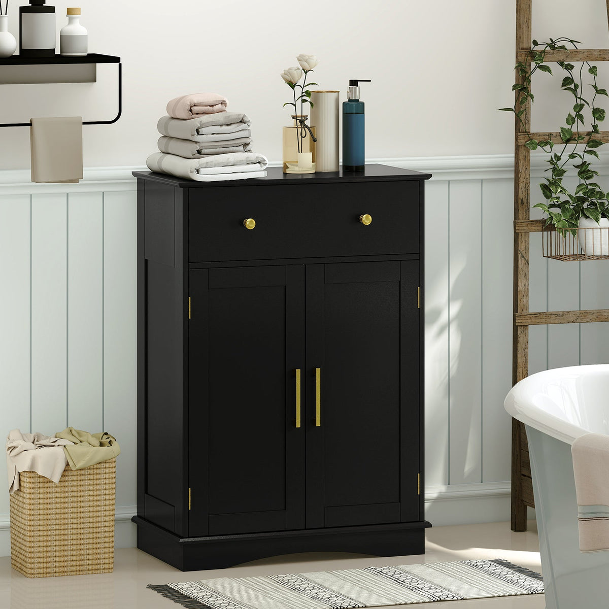 Floor Storage Cabinet with Doors and Adjustable Shelf-Grey