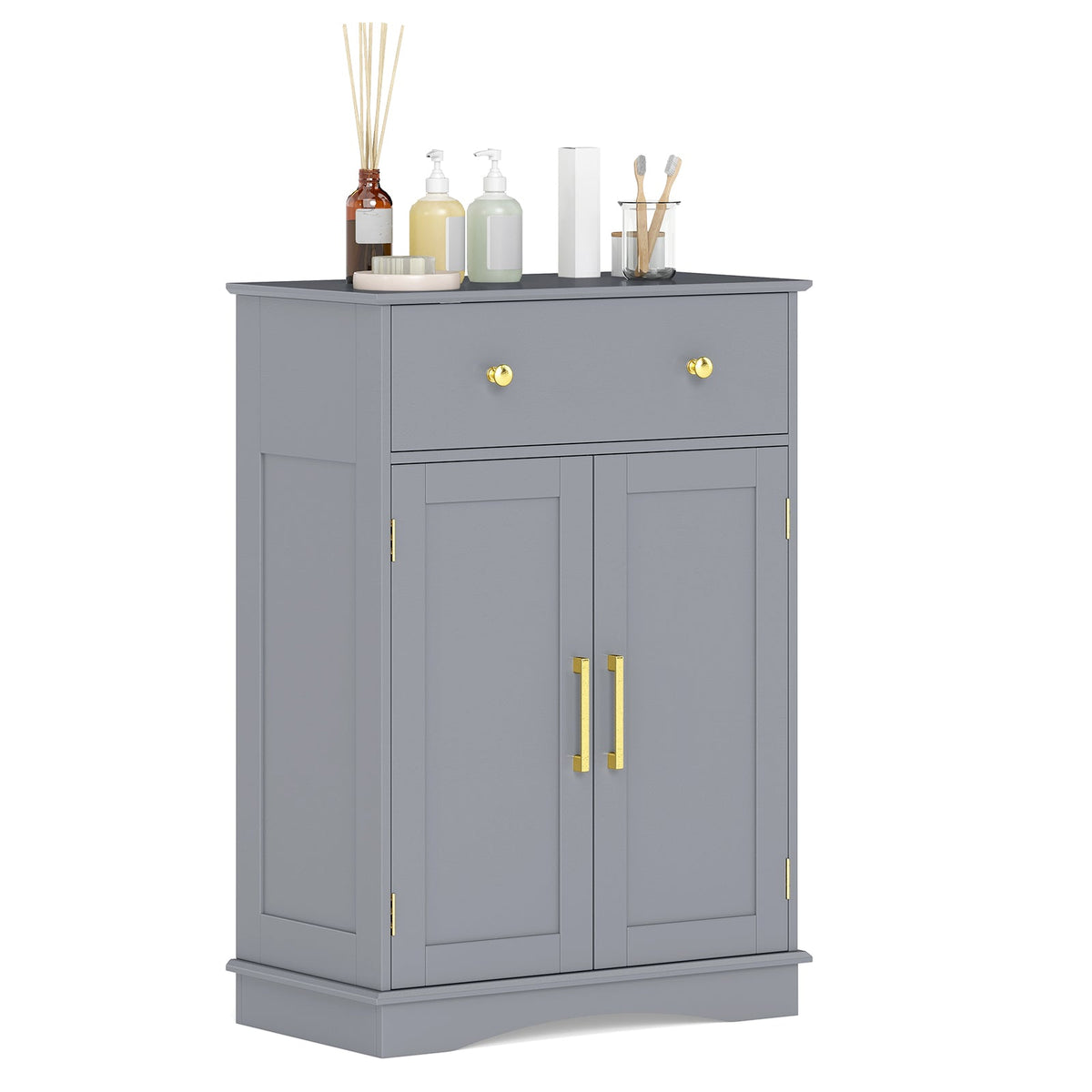 Floor Storage Cabinet with Doors and Adjustable Shelf-Grey