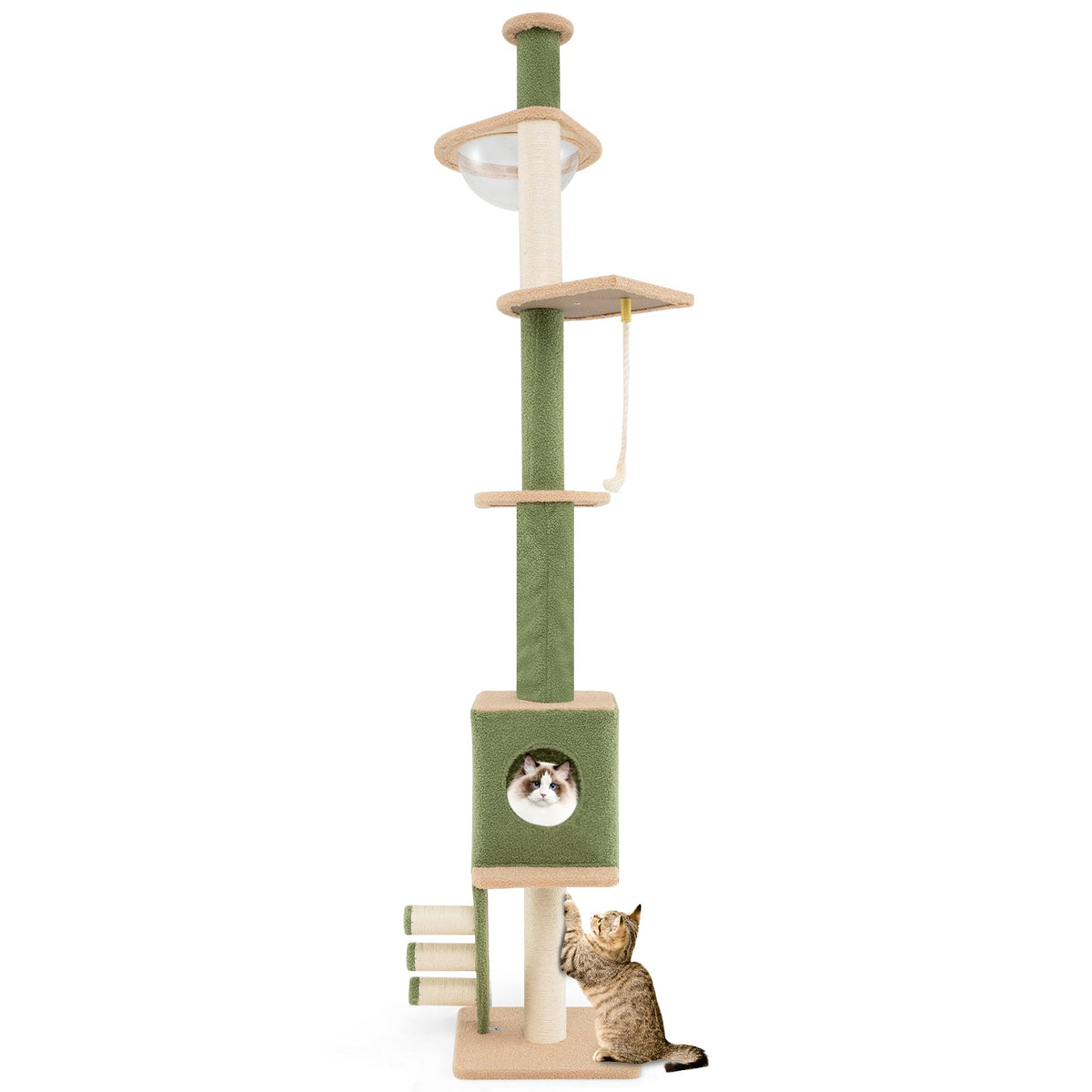 Floor to Ceiling Cat Tree with 218-270 cm Adjustable Height-Green