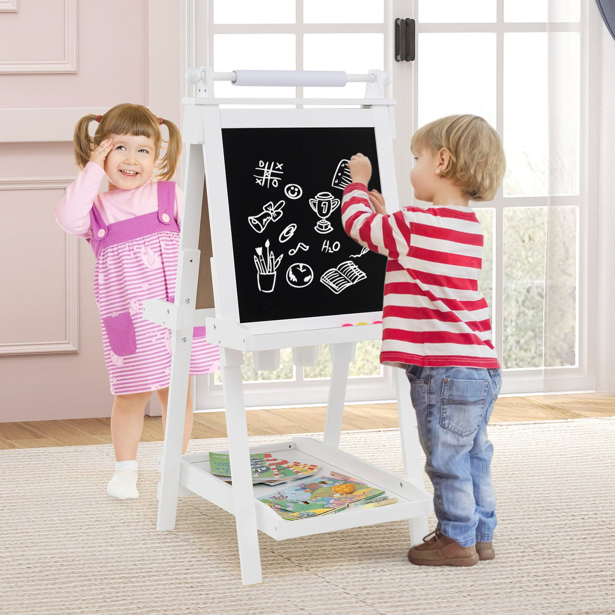 3-in-1 Double-sided Art Easel Foldable Easel for Kids-White