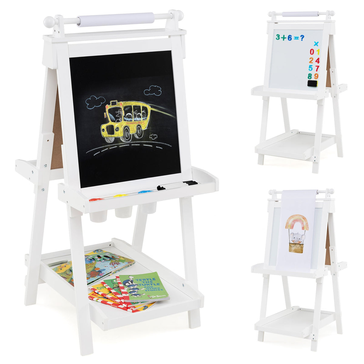 3-in-1 Double-sided Art Easel Foldable Easel for Kids-White