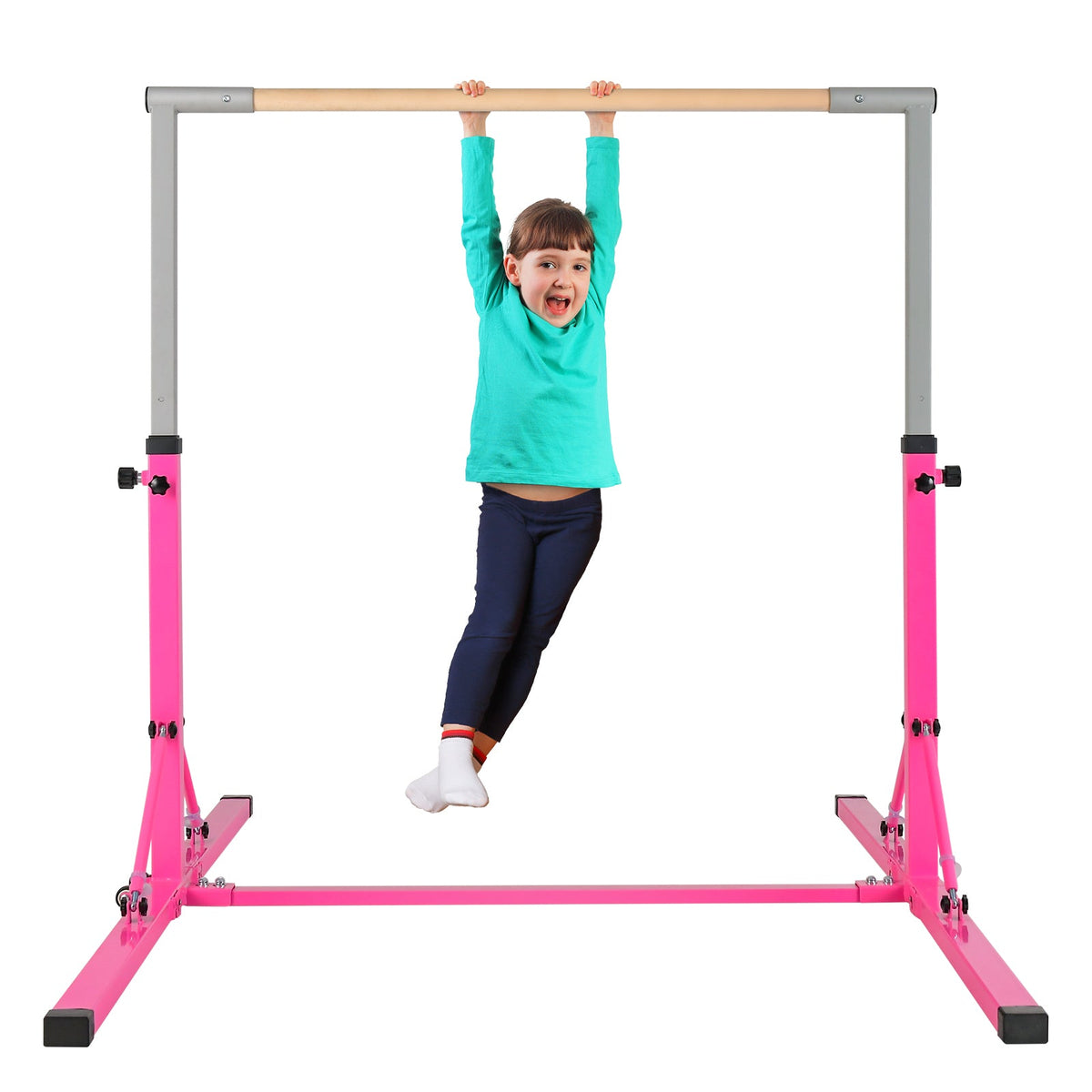 Kids Foldable Gymnastics Bar with 13 Adjustable Height-Blue