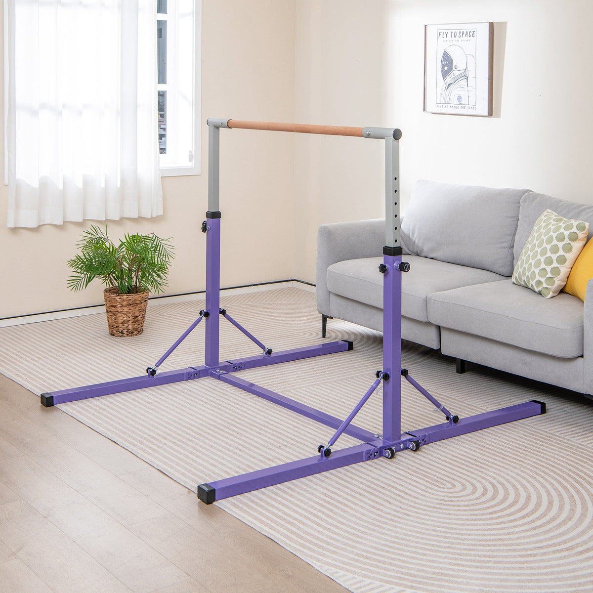 Kids Foldable Gymnastics Bar with 13 Adjustable Height-Blue