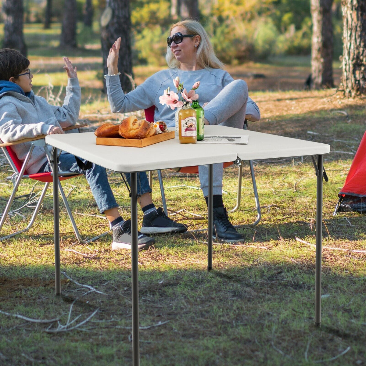 Folding Camping Table with Handle for Indoor Outdoor Use-Grey
