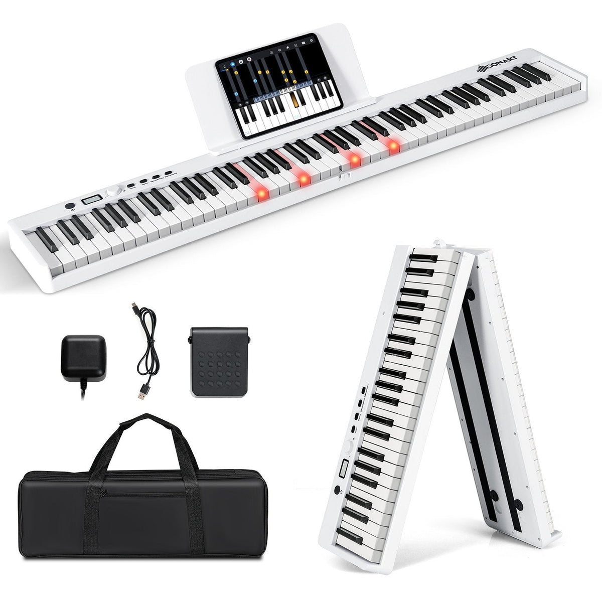 88-Key Folding Electric Piano Keyboard with Full-Size Lighted Key-Black