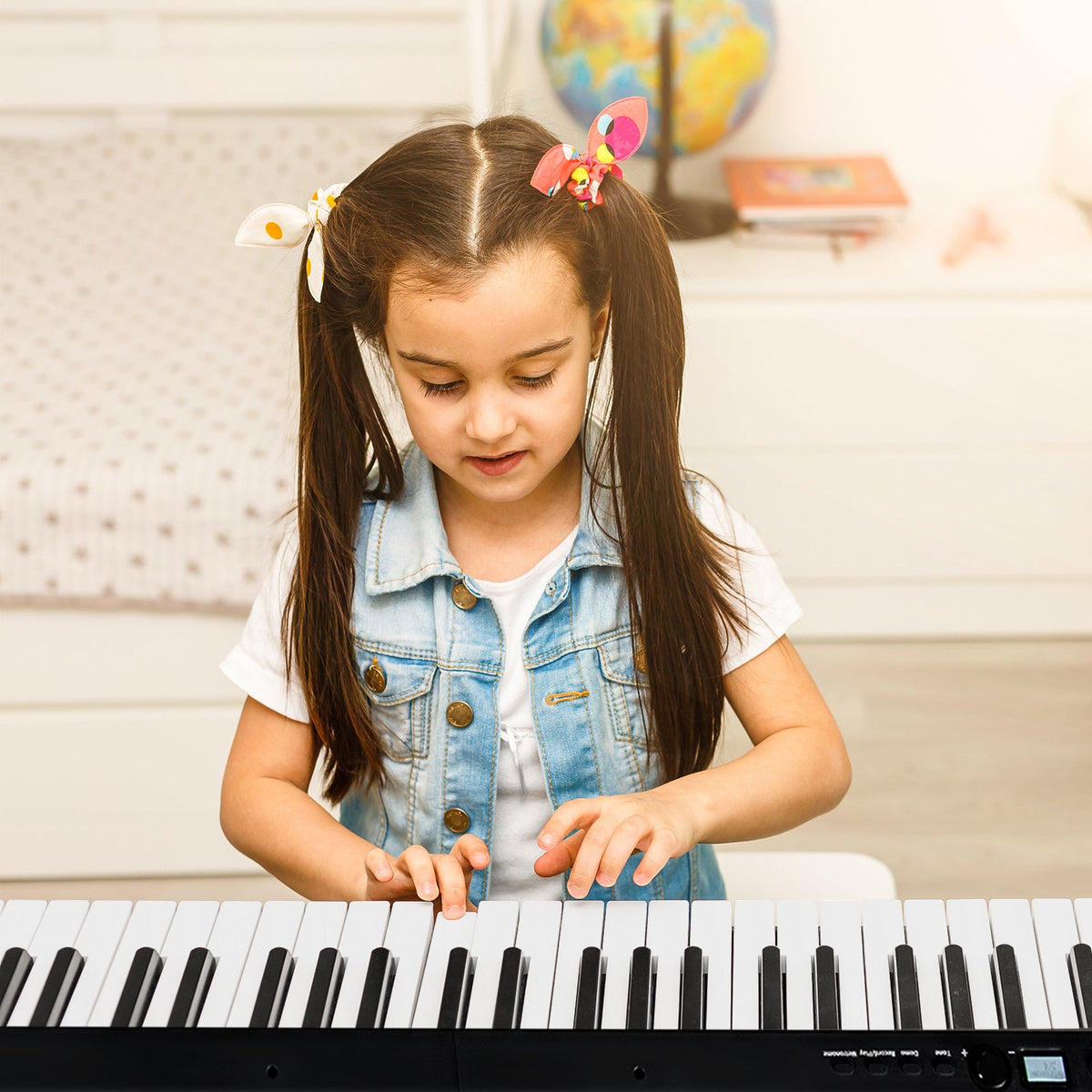 88-Key Folding Electric Piano Keyboard with Full-Size Lighted Key-Black