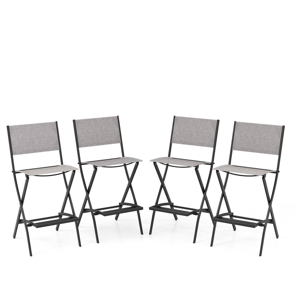 Folding Outdoor Bar Chair Set of 4 with Metal Frame and Footrest-Black