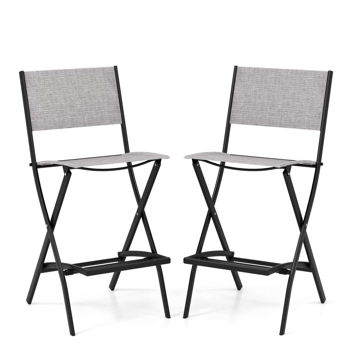 Folding Outdoor Bar Chair Set of 4 with Metal Frame and Footrest-Black
