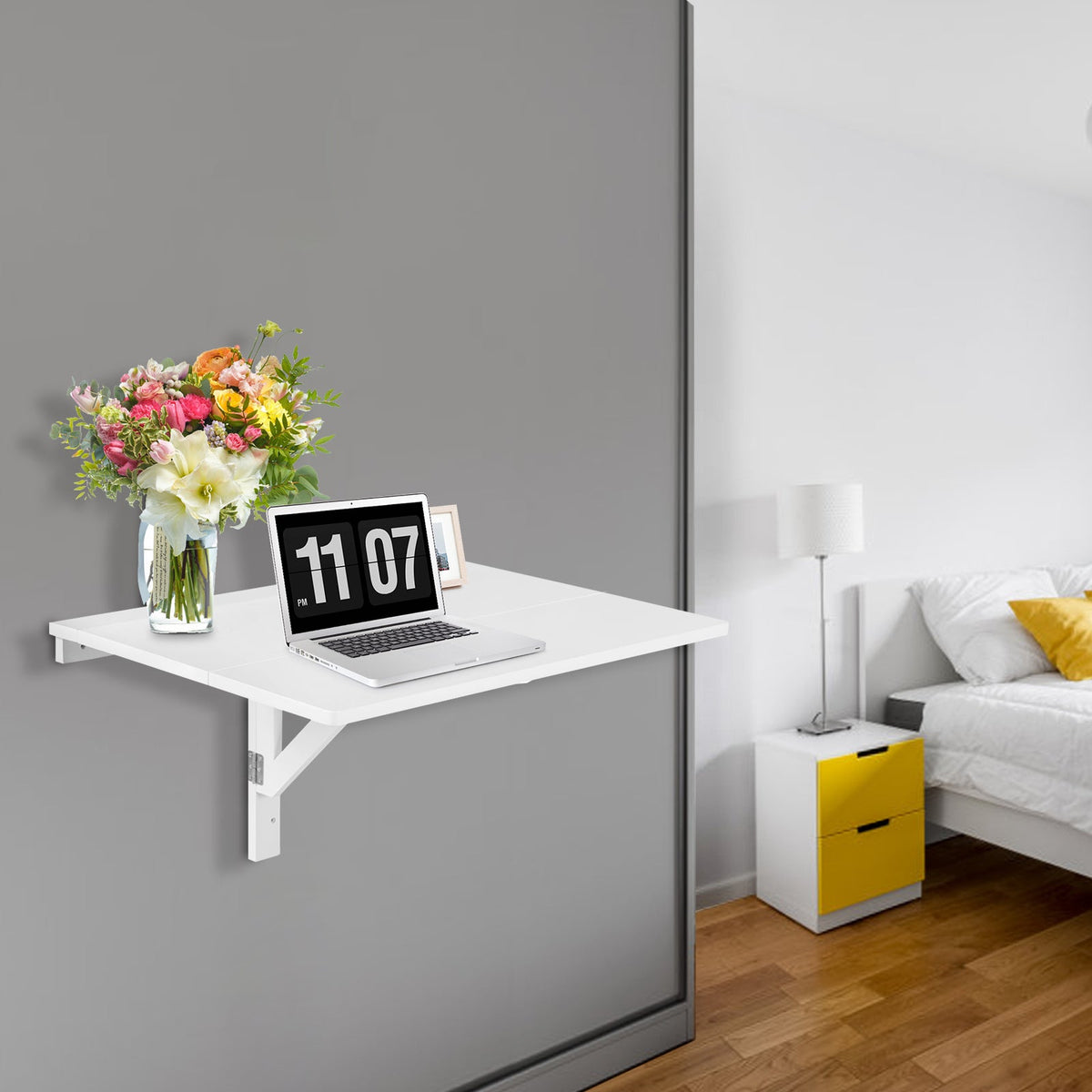 80 x 60 cm Wall Mounted Folding Table Drop-Leaf Floating Writing Desk-Black