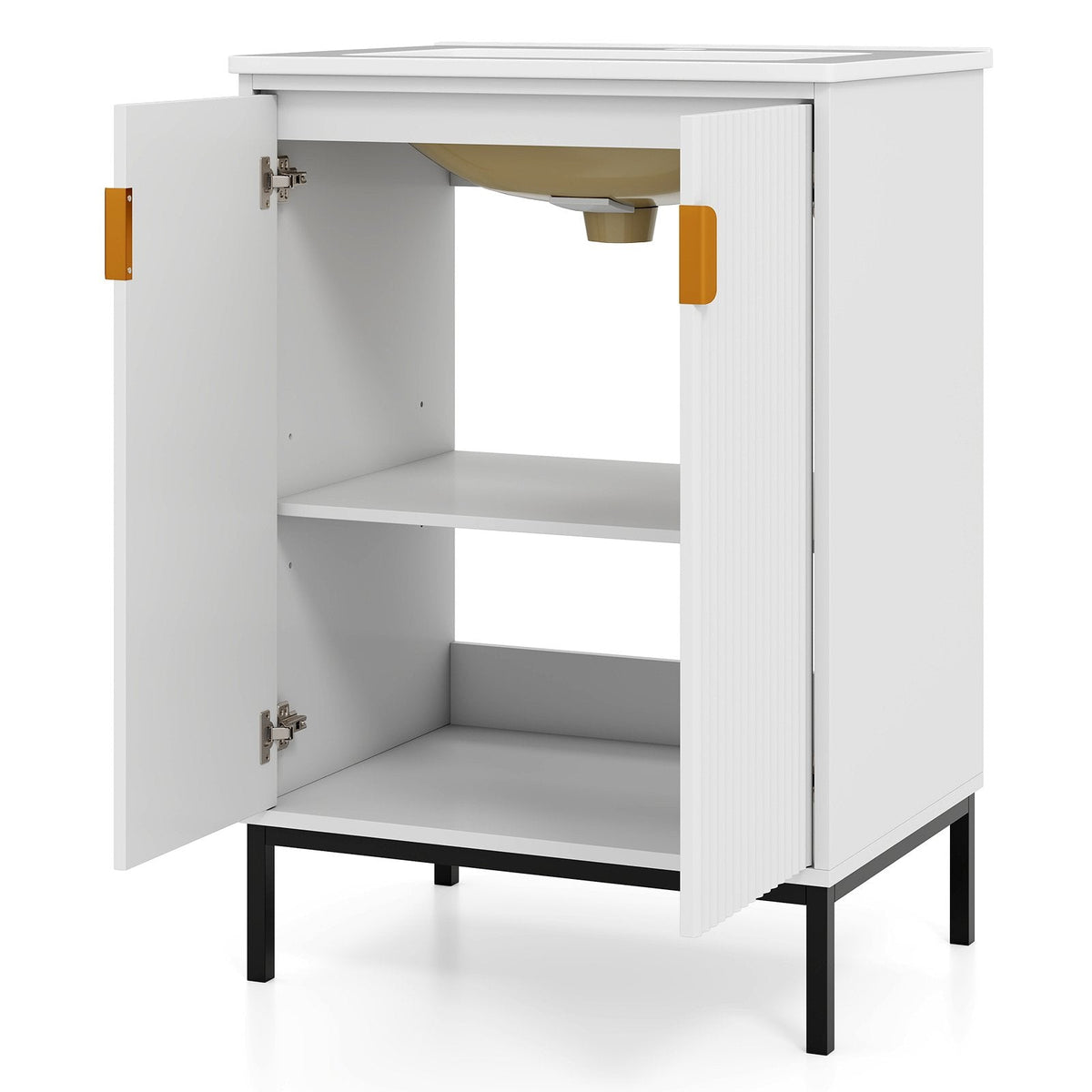Freestanding Bathroom Vanity Cabinet with Sink and Adjustable Shelf-White