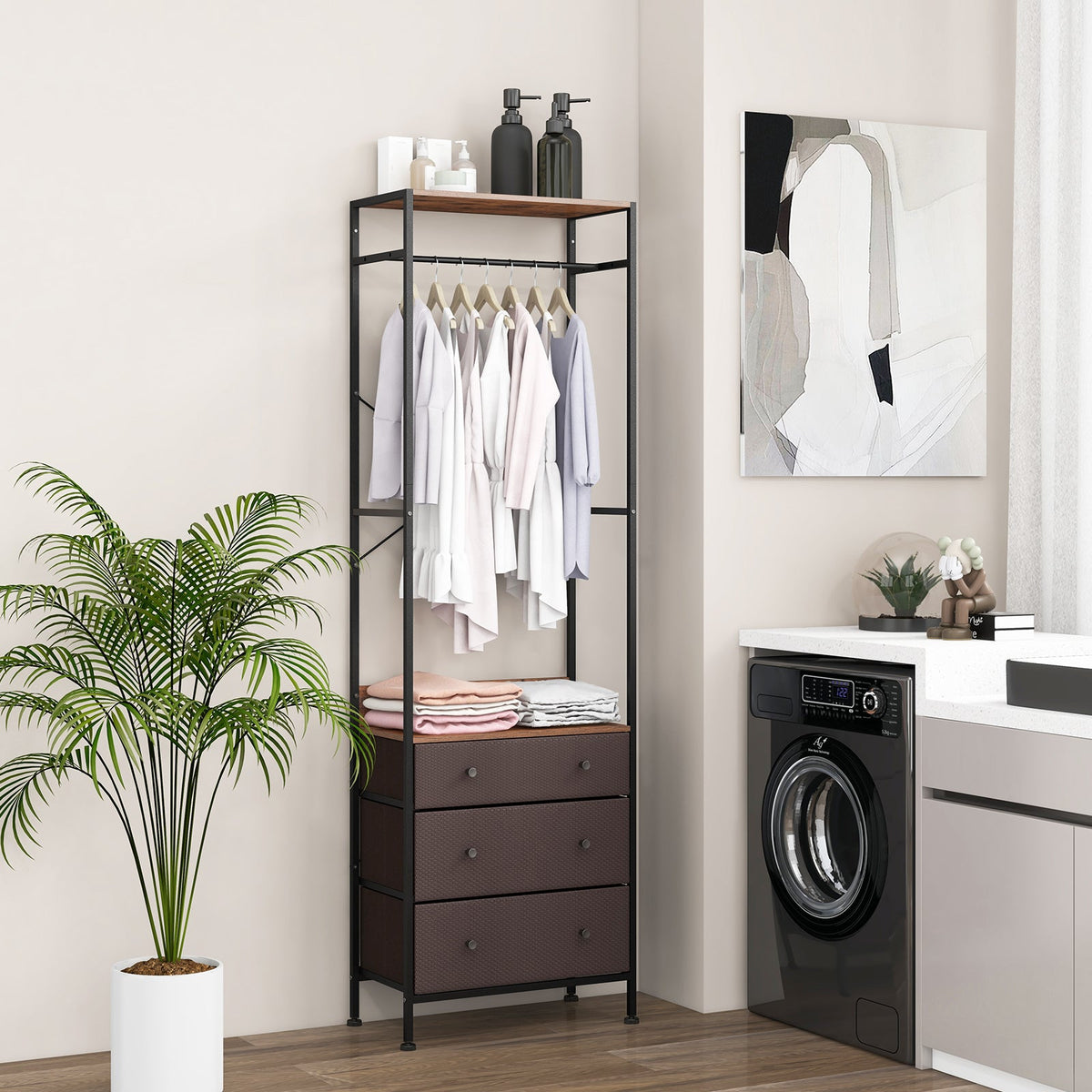 Freestanding Closet Organizer Clothes Rack with Drawers-Black