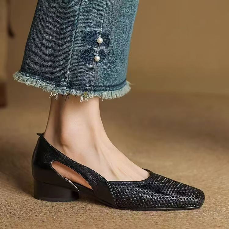 Hollow-out Thick-heeled Sandals