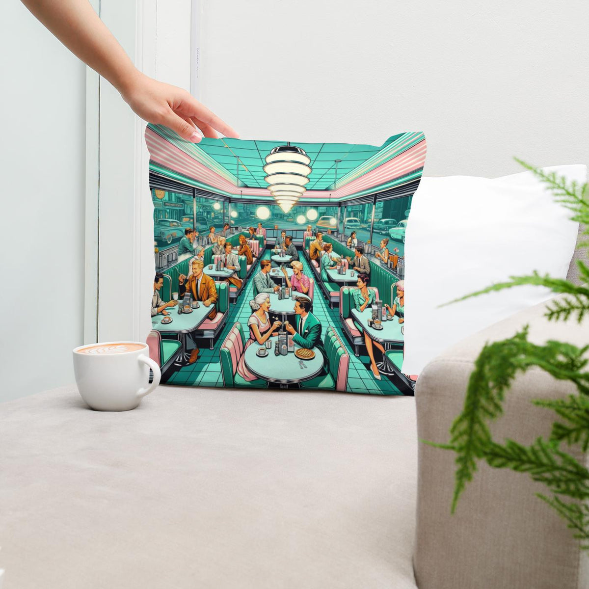 Retro Diner Revival Cotton Cushion