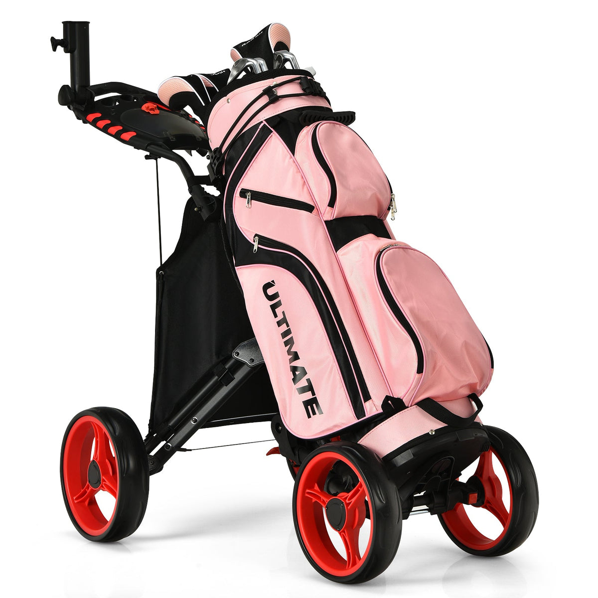 Golf Push Pull Cart with Waterproof Bag and Foot Brake-Blue