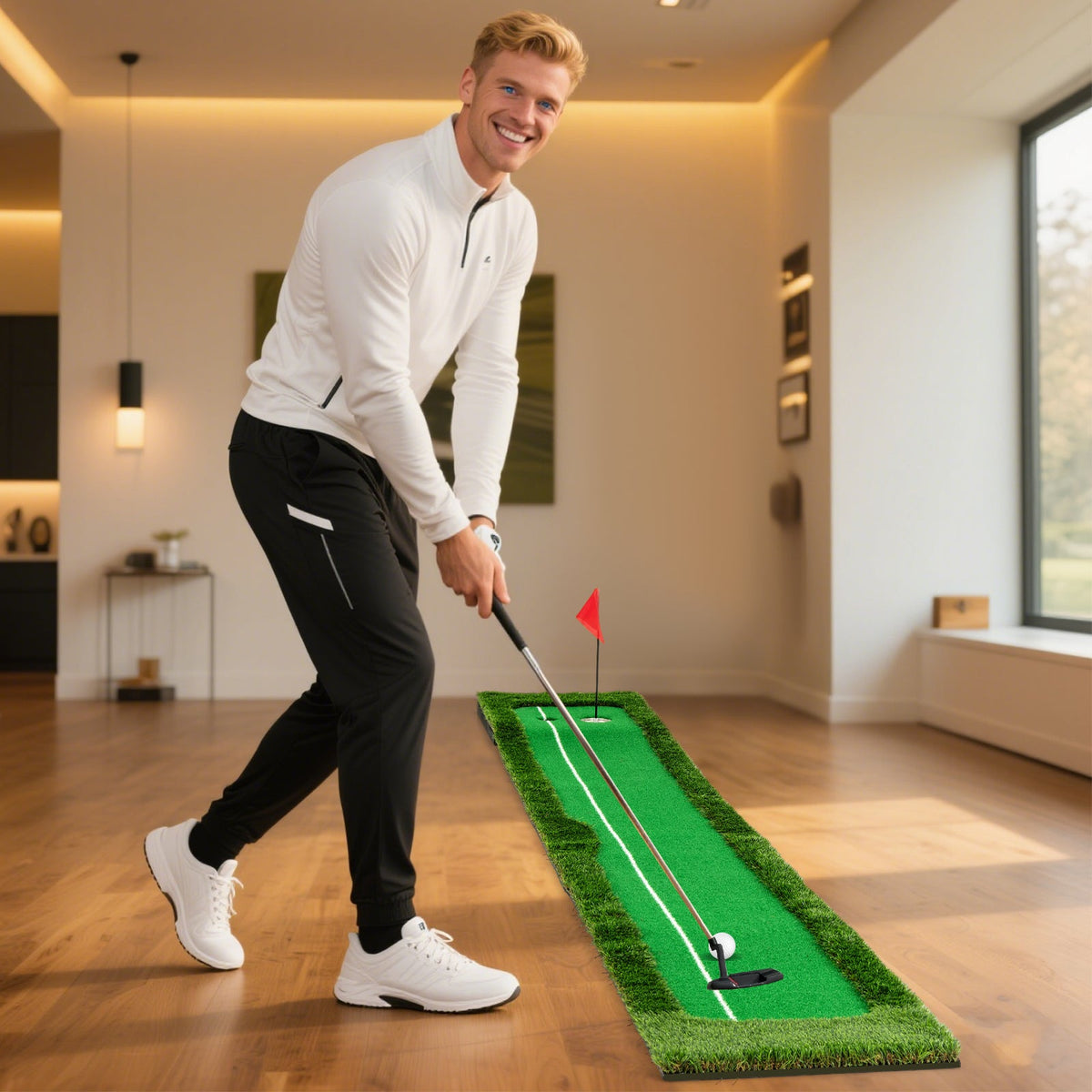 300 CM Golf Practice Mat with Artificial Grass Turf and 3 Golf Balls