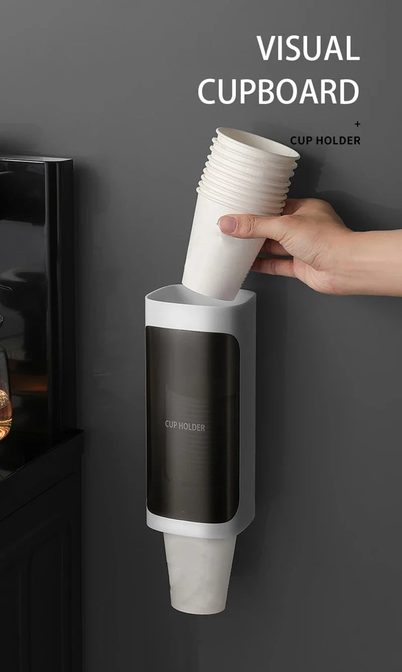 Household Wall-Mounted Automatically Drop Disposable Cup Holders Punch-Free Paper Cups Dust-Proof Drinking Fountain Racks