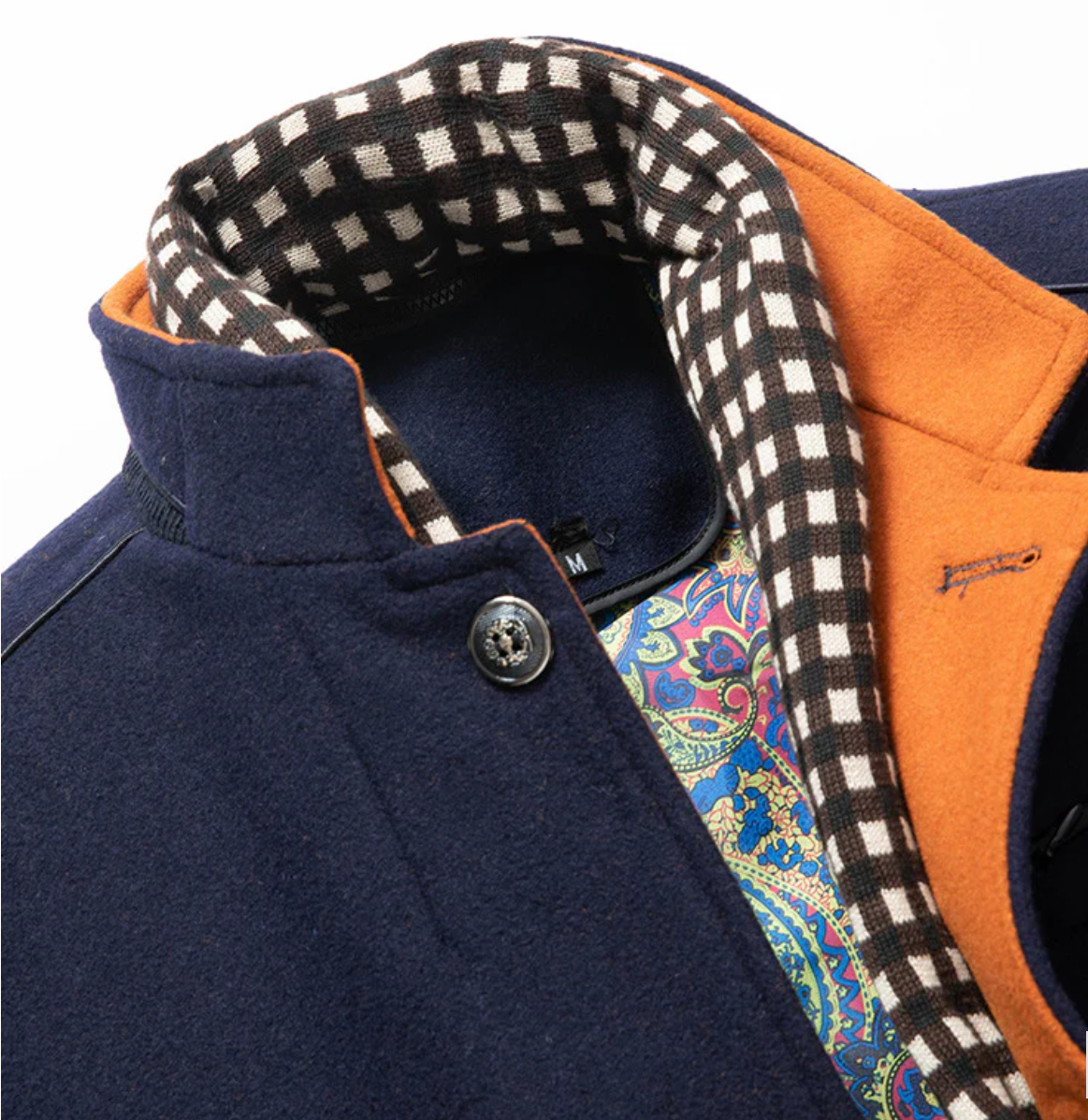 Mens Wool Coat Winter Overcoat Stand Collar Scarf Navy Blue Size M Biutimarden