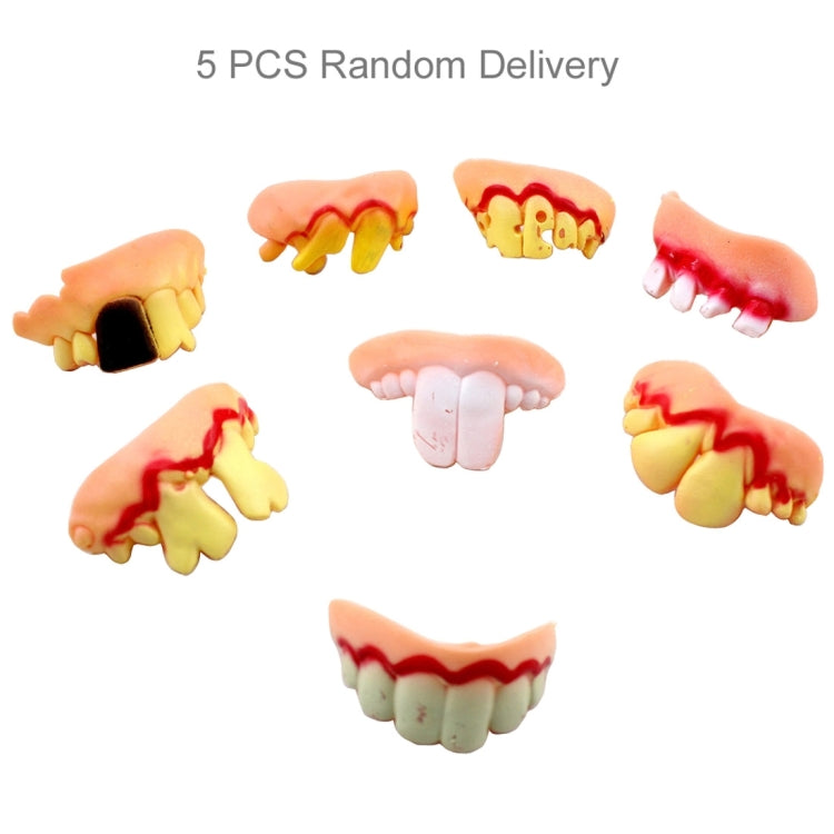 5 PCS Halloween Prank Funny Various Modelling Entire Scary Bucktooth Dentures Teeth Braces for Party Club, Random Style Delivery, 5 PCS