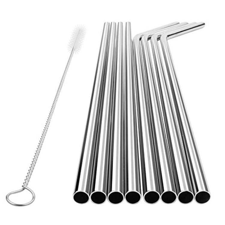 5pcs Reusable Stainless Steel Straight Drinking Straw + Cleaner Brush Set Kit,  266*6mm, 266*6mm (Straight)