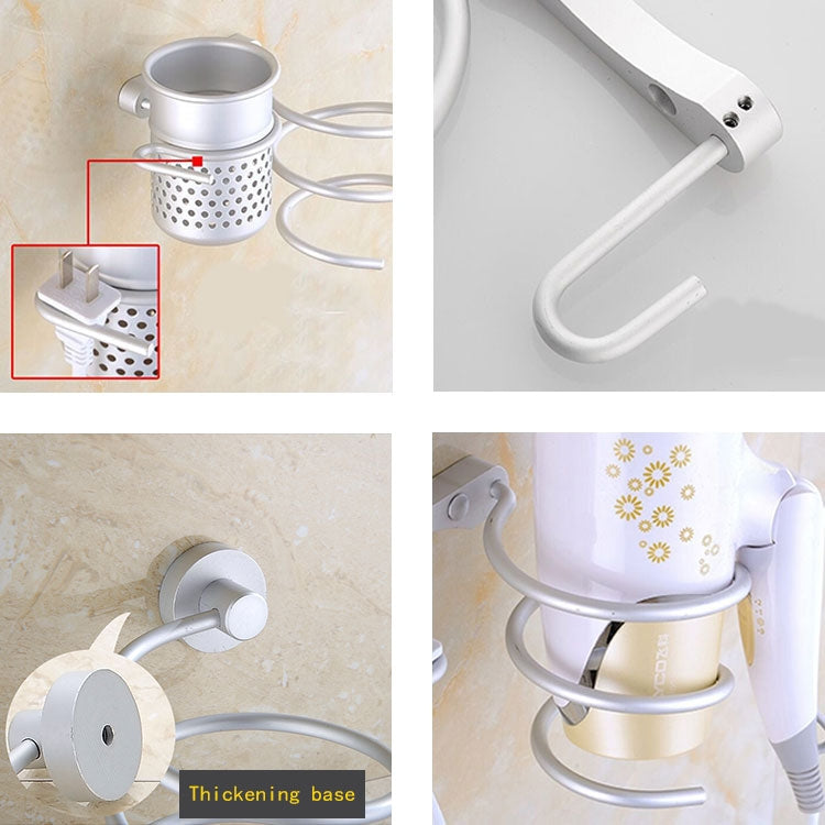 Hair Dryer Holder Wall Mount Hanging Rack Organizer Hook Spiral Bathroom Bracket, With Mesh Holder
