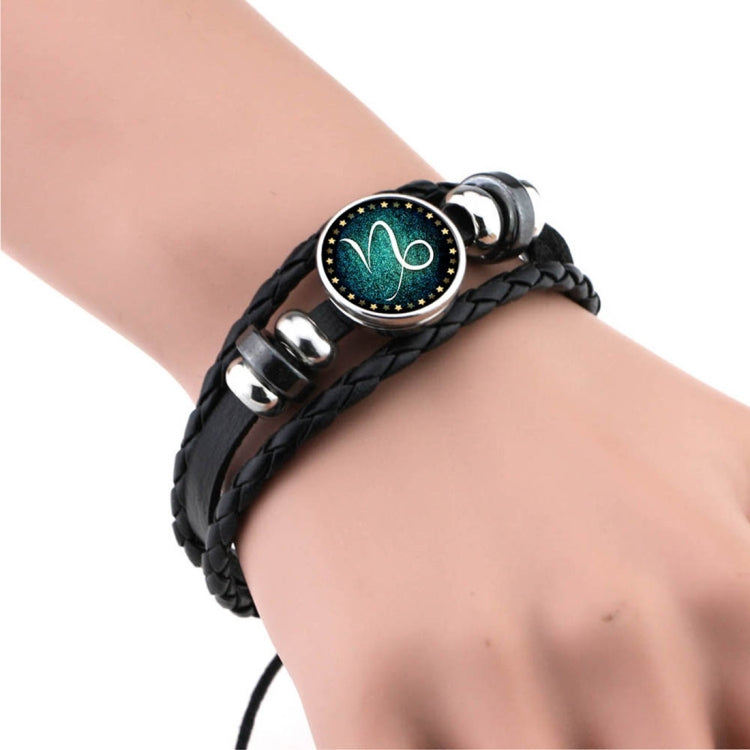 European and American Hand-knitted Beaded Retro DIY Bracelet Constellation Leather Punk Fashion Bracelet, Gemini, Taurus, Aquarius, Sagittarius, Pisces, Cancer, Aries, Scorpion, Capricorn, Virgo, Leo, Libra