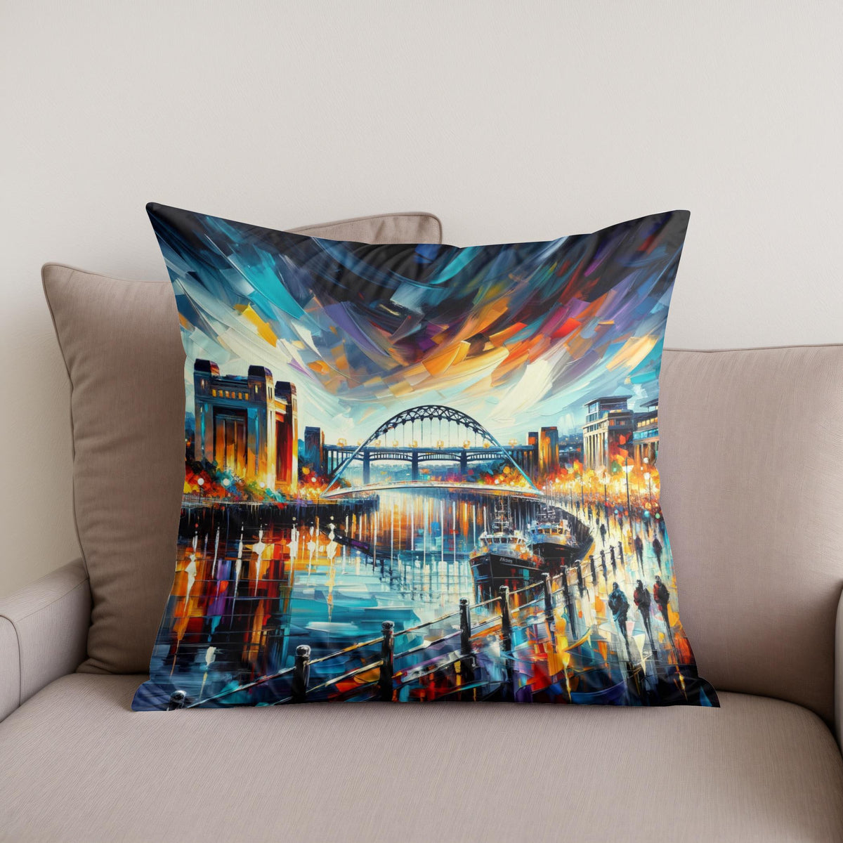 Newcastle Quayside Evening Vibrance Cotton Cushion